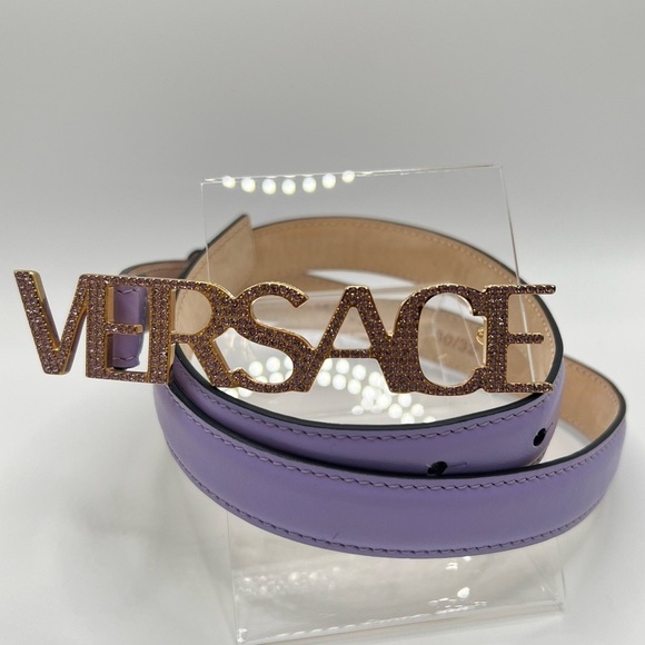 NEW VERSACE Logo Crystal Purple Leather Belt 80/32 Medium M main image 4